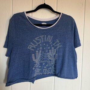 Austin TX Cropped Graphic Tee • Old Navy XL • Blue Retro Desert Print